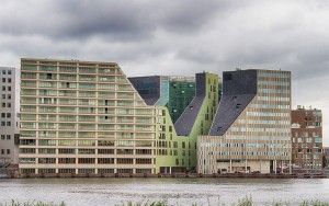 Buildings next to IJ river in Amsterdam