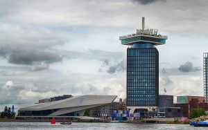 View of the north bank of the IJ river in Amsterdam