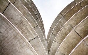 Looking up at the parking garage entrance