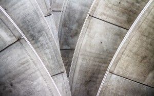 Looking up at the parking garage entrance of RAI