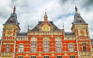 Looking up at Amsterdam Central Station