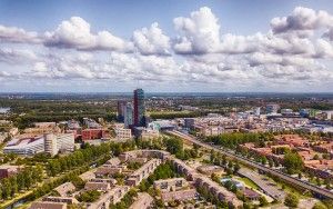 Drone view of business district of Almere