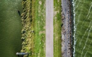 Top-down drone picture of of a dike