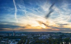 Sunset panorama of lake Leeghwaterplas