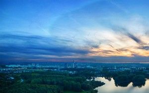 Drone panorama over lake Leeghwaterplas