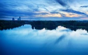 Drone panorama over lake Leeghwaterplas