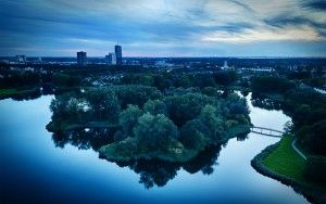 Sunset drone picture of lake Leeghwaterplas