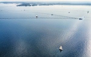 Sailing boats on lake Gooimeer