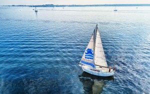 Sailing dad on lake Gooimeer, from my drone