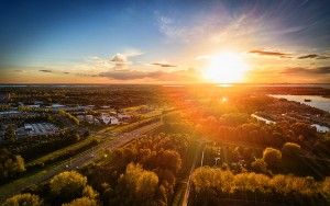 Autumn sunset by drone