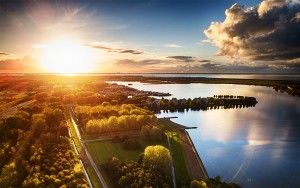 Autumn sunset by drone at Noorderplassen