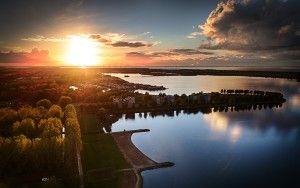 Lake Noorderplassen sunset by drone