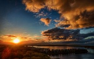 Drone sunset at lake Noorderplassen