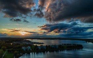 Sunset drone clouds