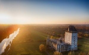 Drone sunset at Almere castle