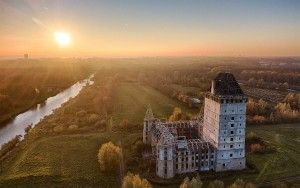 Drone picture of Almere castle during sunset