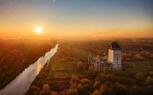 Orange sunset glow at Almere castle