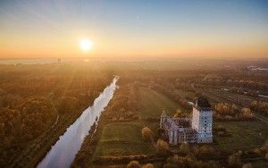 Drone sunset at Almere castle