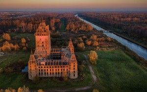 Drone picture of Almere castle during sunset