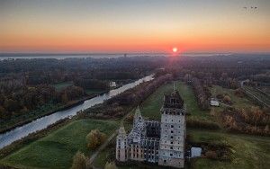 Drone picture of Almere Castle during sunset
