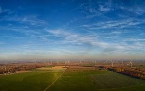 Drone panorama of the windmills near Almere