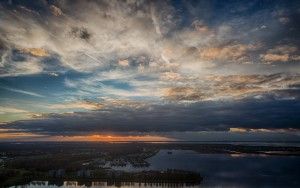 Cloudy drone sunset