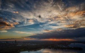 Drone sunset with clouds