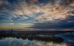 Cloudy sunset over lake Noorderplassen