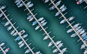 Drone top-down of the boats in Muiderzand marina