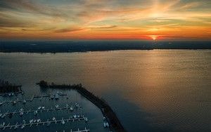 Drone sunset over Muiderzand marina