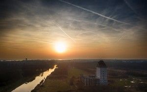 Drone sunset at Almere castle