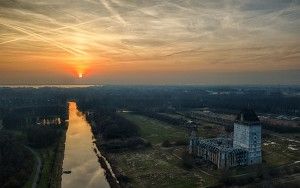 Sunset drone picture of Almere Castle