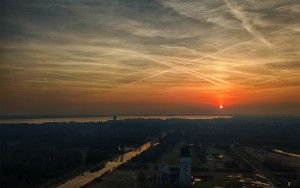 Drone sunset at Almere Castle