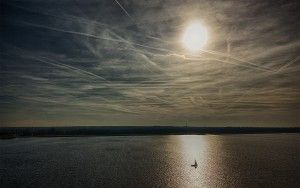 Sailing boat on lake Gooimeer in February