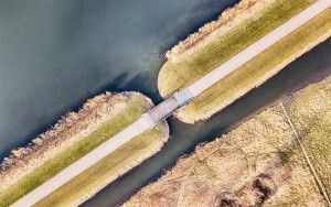 Top-down of a bridge at lake Noorderplassen