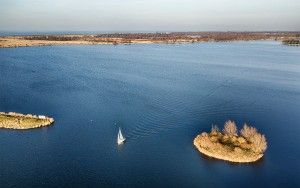 Sailing boat on lake Noorderplassen