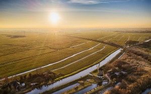 Typical Dutch landscape during sunset