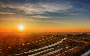 Typical Dutch sunset near Weesp