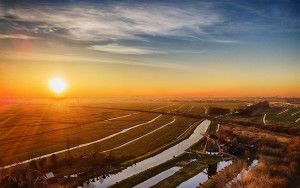 Drone sunset over windmill Meermolen de Onrust