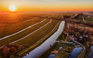 Sunset drone picture of windmill near Weesp