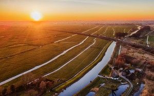 Sunset drone picture of Meemolen de Onrust near Weesp