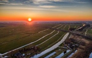 Drone sunset over windmill Meermolen de Onrust