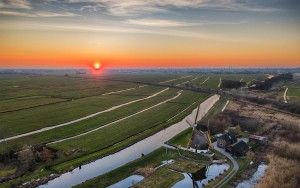 Drone sunset over the fields near Weesp