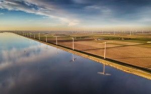Windmills in the polder of Flevoland