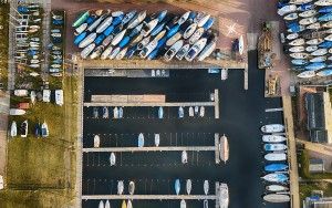 Top-down drone picture of marina near Bunschoten-Spakenburg