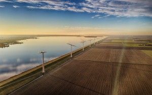 Fields, windmill and lake Eemmeer from my drone