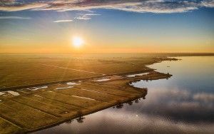 Sunset drone picture over lake Eemmeer