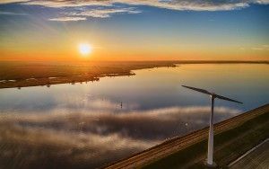 Sunset drone picture of windmill on Eemmeerdijk