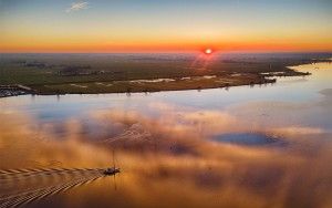 Drone sunset over lake Eemmeer