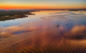 Sunset drone picture of lake Eemmeer